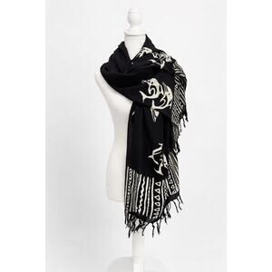 Koko Knot Black White Tribal Rayon Scarf Wrap Sarong 64” x 90”